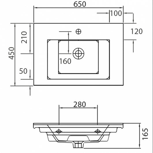 ETNA lavabo rettangolare sospeso 65x45x16,5 cm in porcellana