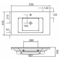 Lavabo rettangolare sospeso ETNA 75x45x16,5 cm in porcellana