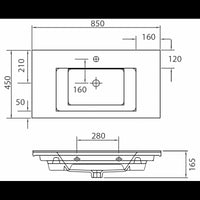 ETNA lavabo rettangolare sospeso 85x45x16,5 cm in porcellana