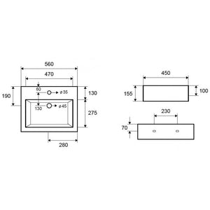 Lavabo sospeso MANJA rettangolare 56x45x15,5 cm