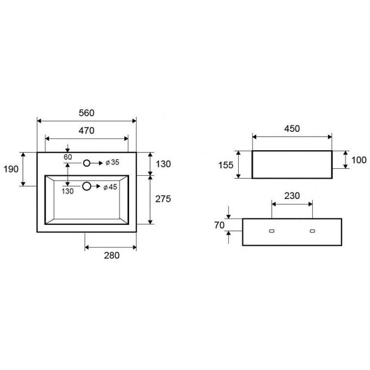 Lavabo sospeso MANJA rettangolare 56x45x15,5 cm