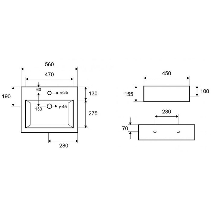 Lavabo sospeso MANJA rettangolare 56x45x15,5 cm