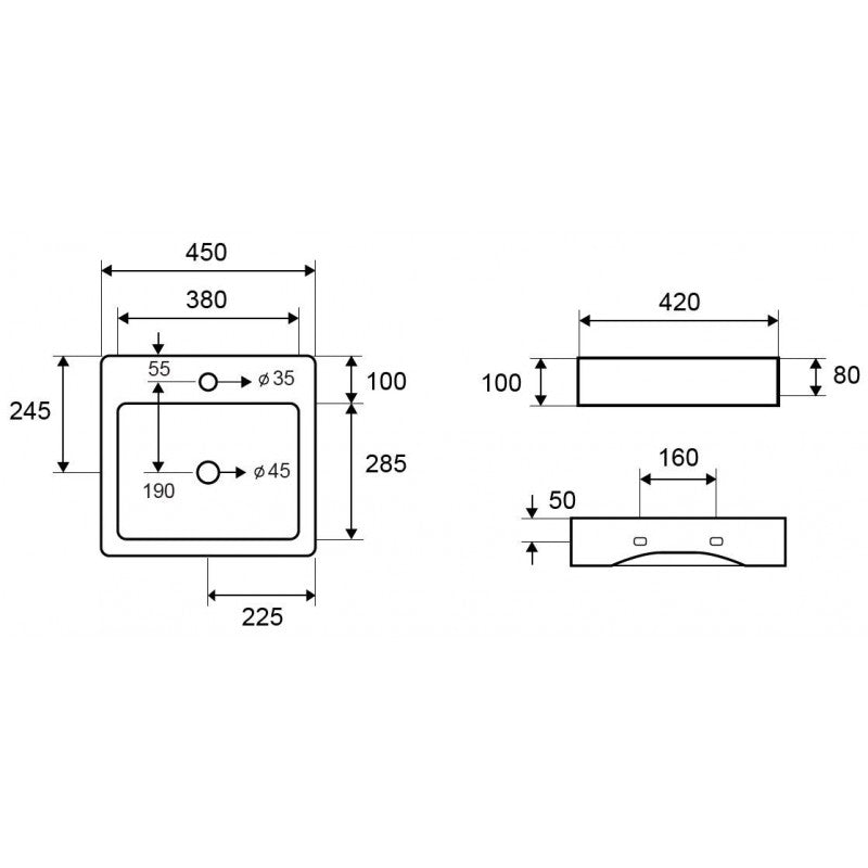 Lavabo sospeso MINI 45x42x10 cm