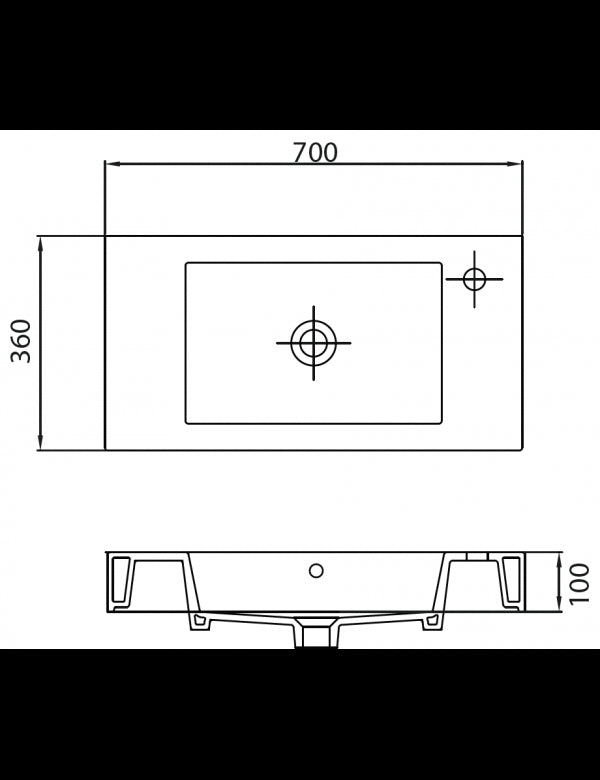 Lavabo rettangolare sospeso MINOS 70x36x10 cm