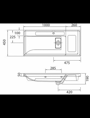 Lavabo sospeso QUATTRO rettangolare 100x45x19 cm