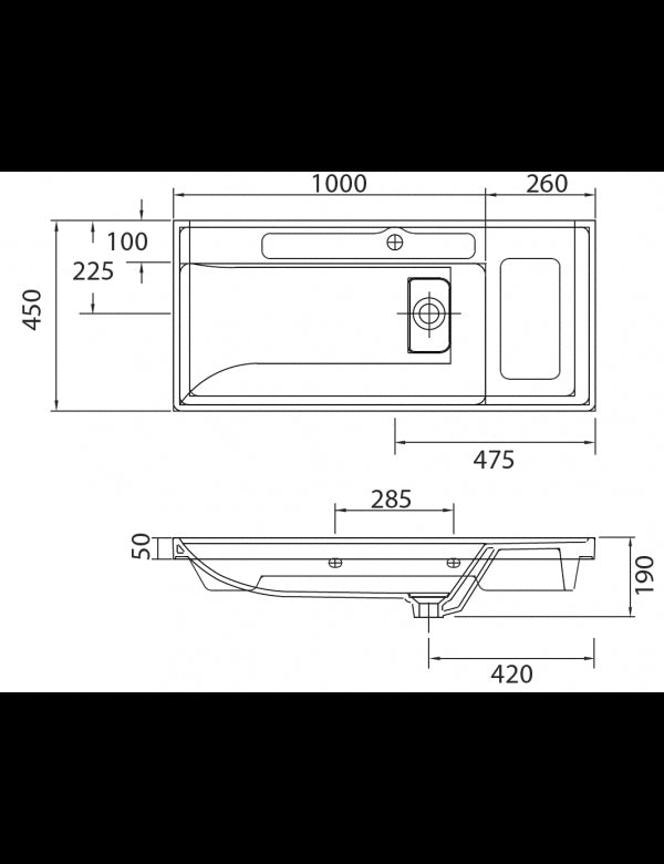Lavabo sospeso QUATTRO rettangolare 100x45x19 cm