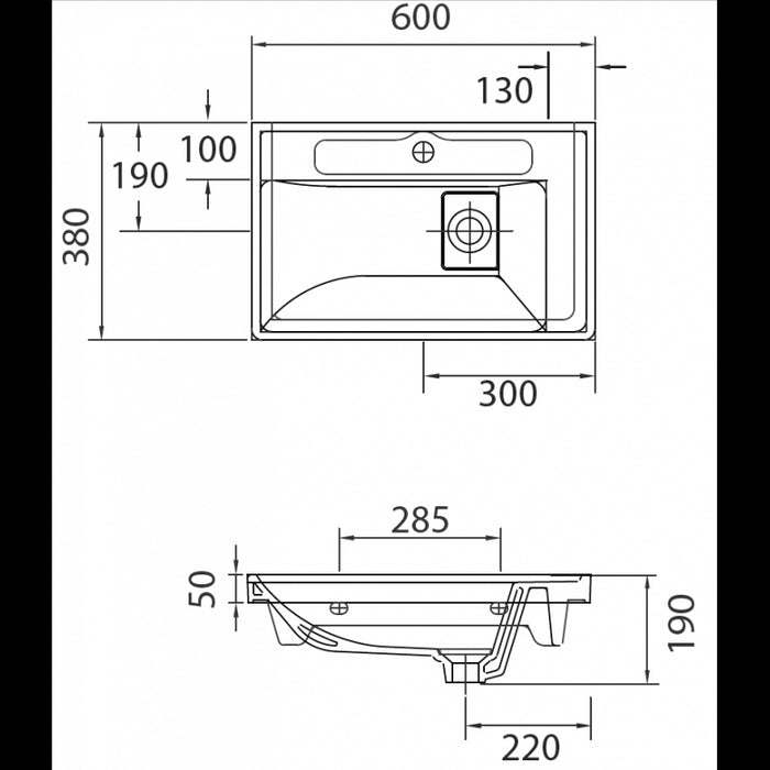 Lavabo sospeso QUATTRO rettangolare 60x38x19 cm