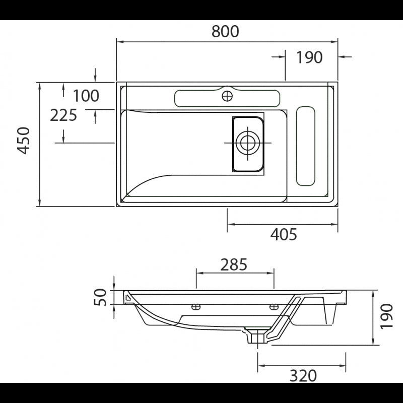 Lavabo sospeso QUATTRO rettangolare 80x45x19 cm