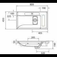 Lavabo sospeso QUATTRO rettangolare 80x45x19 cm