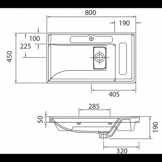 Lavabo sospeso QUATTRO rettangolare 80x45x19 cm
