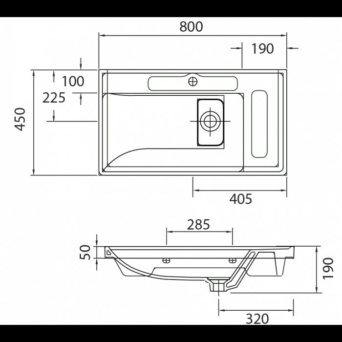 Lavabo sospeso QUATTRO rettangolare 80x45x19 cm