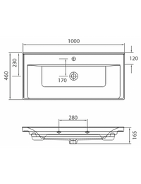 SAVA lavabo rettangolare sospeso 100x46x16,5 cm