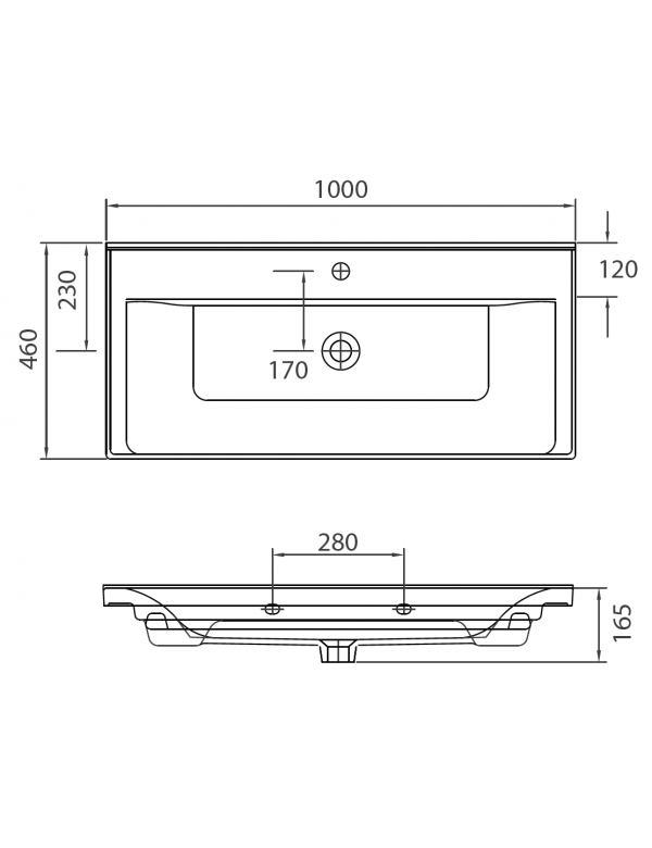 SAVA lavabo rettangolare sospeso 100x46x16,5 cm