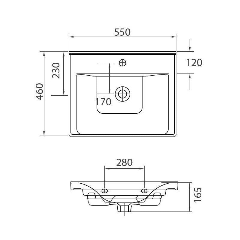 Lavabo sospeso rettangolare SAVA 55x46x16,5 cm
