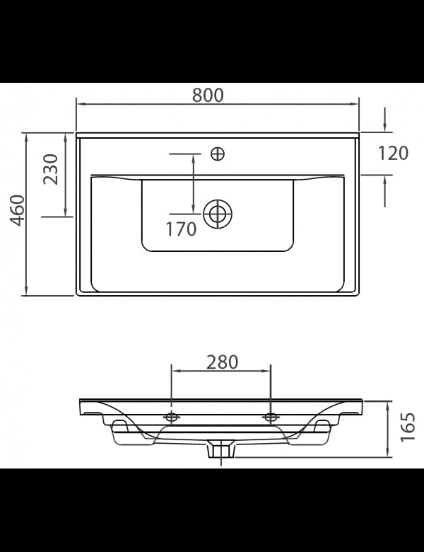 Lavabo rettangolare SAVA sospeso 80x46x16,5 cm