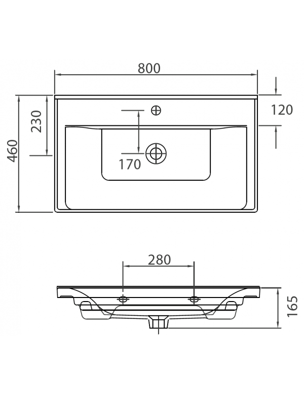 Lavabo rettangolare SAVA sospeso 80x46x16,5 cm