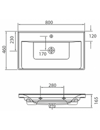 Lavabo rettangolare SAVA sospeso 80x46x16,5 cm