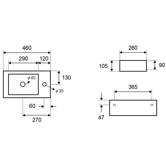 Lavabo sospeso ZANINA 46x26x10,5 cm