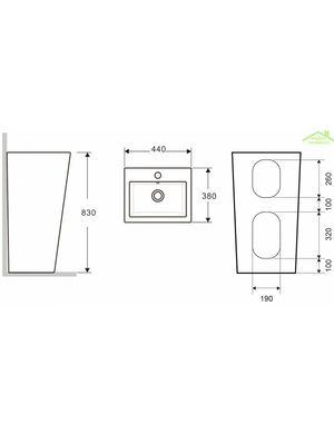 MARAIS lavabo totem rettangolare 83x44x38 cm in porcellana