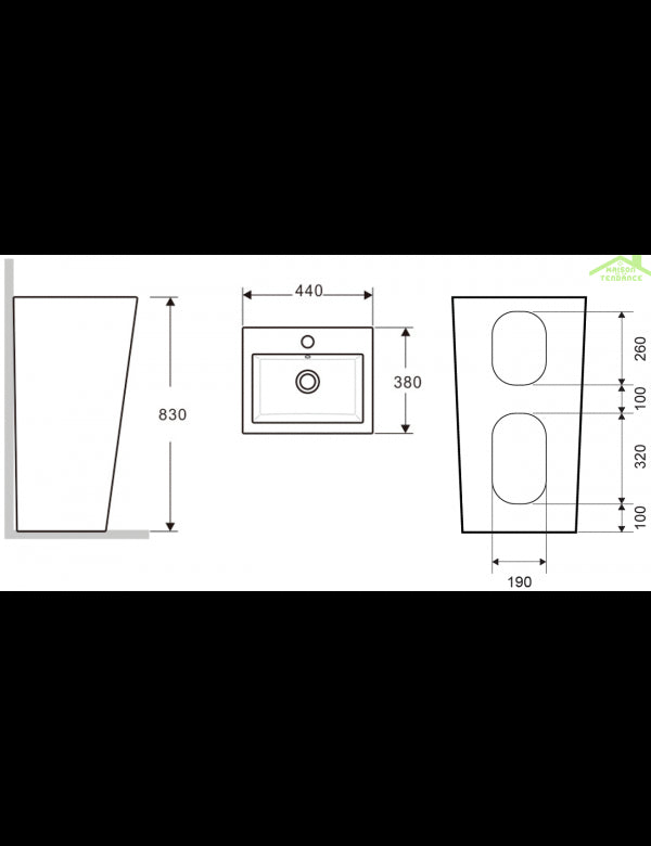 MARAIS lavabo totem rettangolare 83x44x38 cm in porcellana