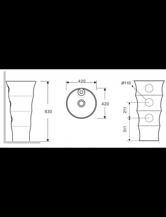 ELYSEE lavello totem rotondo 1 foro 83x42x42 cm in porcellana