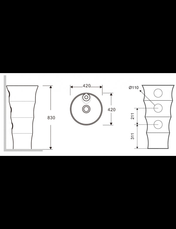 ELYSEE lavello totem rotondo 1 foro 83x42x42 cm in porcellana