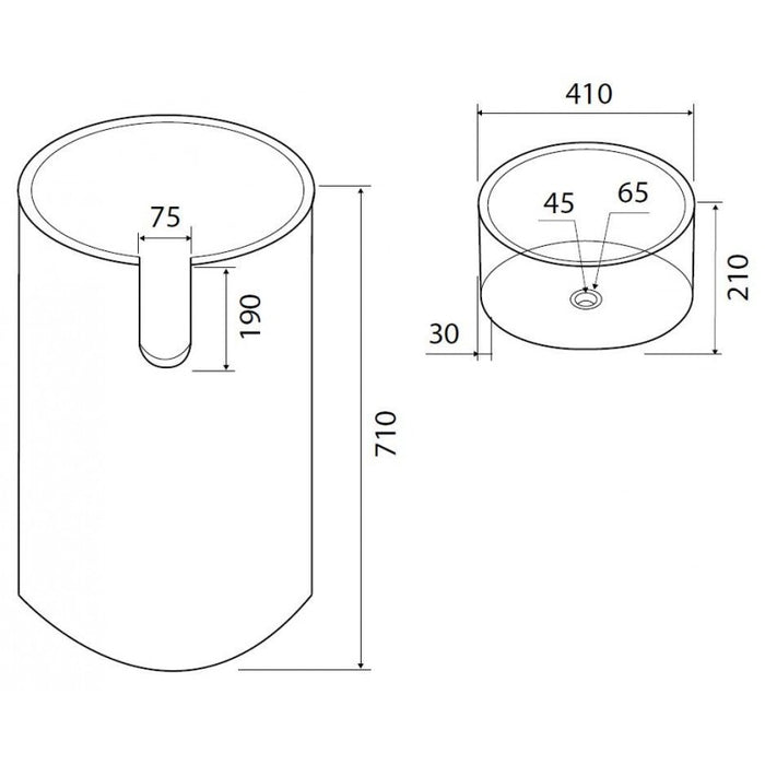 BORA NERO lavabo totem rotondo da appoggio Ø41 x92 cm in pietra