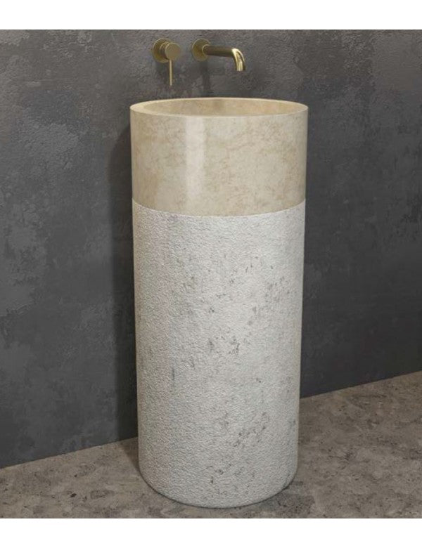 BORA CREAM lavabo totem rotondo da appoggio Ø41 x92 cm in pietra