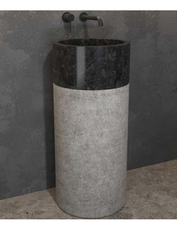 BORA NERO lavabo totem rotondo da appoggio Ø41 x92 cm in pietra