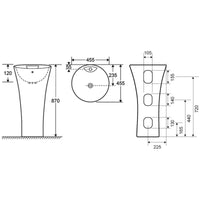 VENDOME lavabo totem 87x45,5x45,5 cm in porcellana