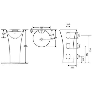 VENDOME lavabo totem 87x45,5x45,5 cm in porcellana