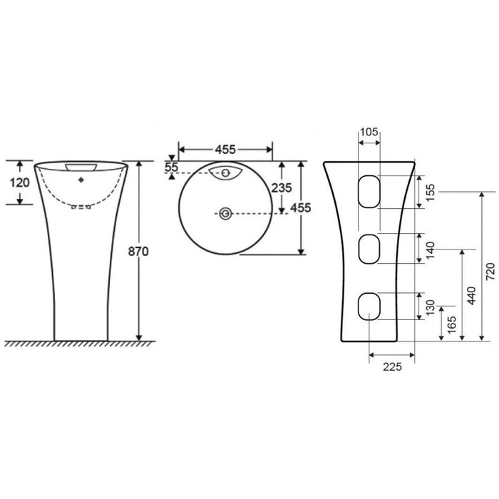 VENDOME lavabo totem 87x45,5x45,5 cm in porcellana