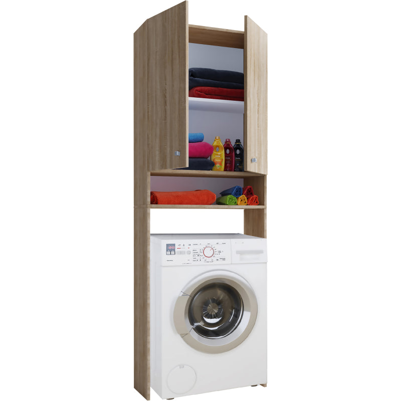 Lavabox – Mobile Coprilavatrice con Ripiani – Finitura Noce – H184 × L70 × P27 cm – Soluzione Salvaspazio per Bagno e Lavanderia