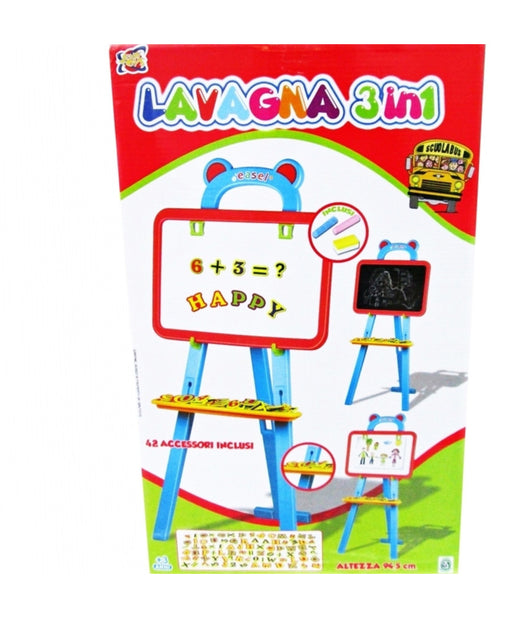 Lavagna 3in1 42pz Cavalletto 94,5cm Gessetti Lettere Numeri Bambini Educativa         