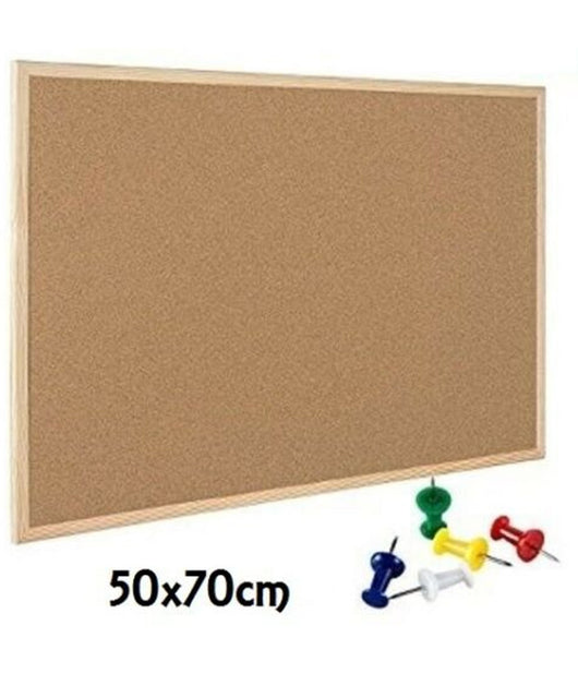Lavagna Bacheca In Sughero Con Cornice In Legno 50x70cm Appunti Foto + Spilli         