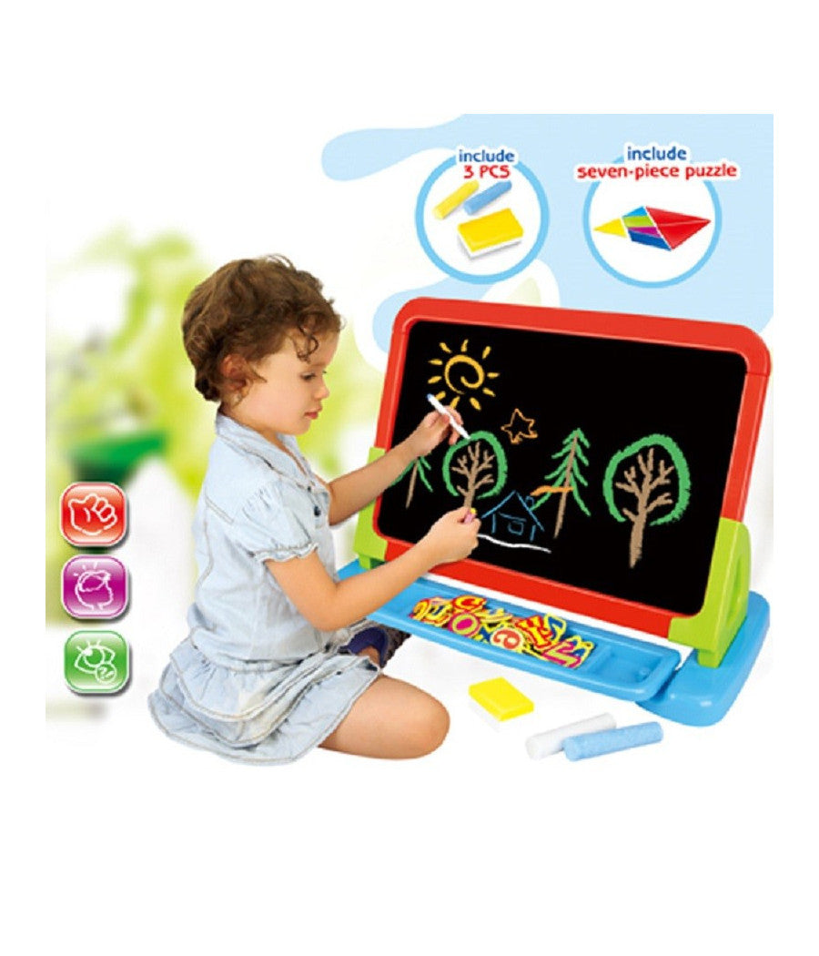Lavagna Con Supporto Da Tavolo O Pavimento Con Accessori Puzzle Lettere Numeri         