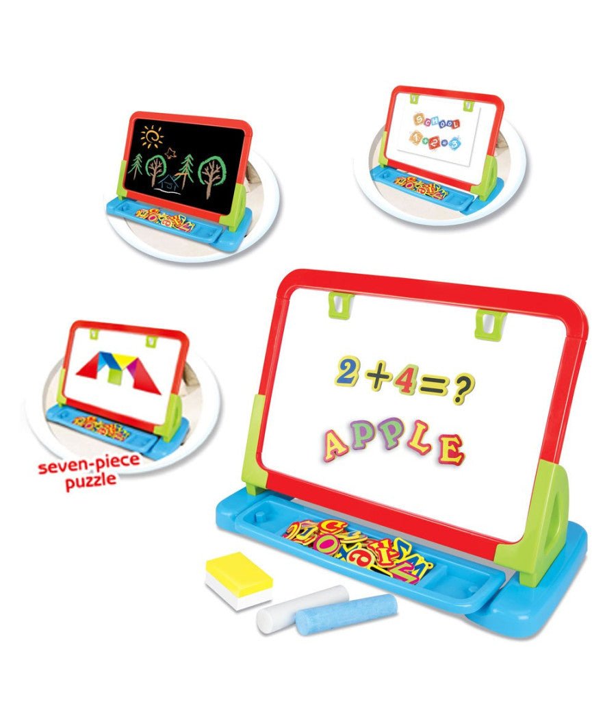 Lavagna Con Supporto Da Tavolo O Pavimento Con Accessori Puzzle Lettere Numeri         