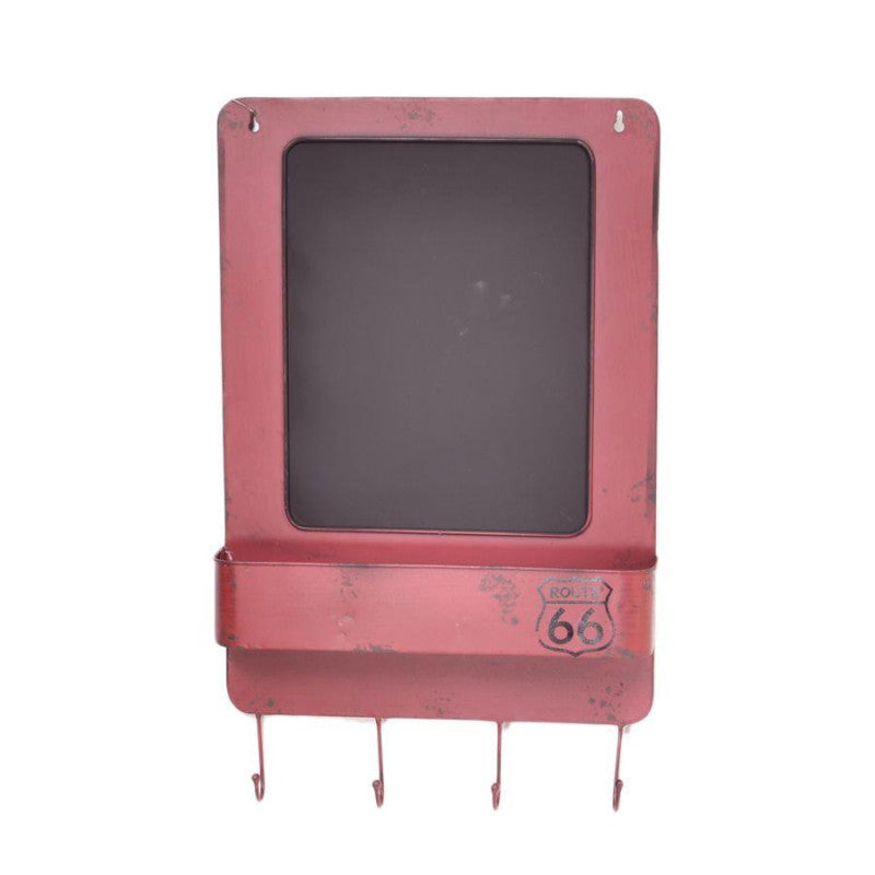 Lavagna metallo bristol rosso con mensola e appendino 4 posti cm 35x57,5x7