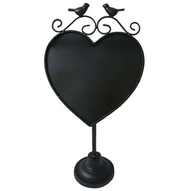 Lavagna metallo nero cuore con uccelli cm 21,5x14,5h42