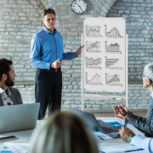 Lavagna bianca regolabile in 2 altezze con ruote pennarelli cancellino magneti, Lavagna a secco reversibile 183,5cm Bianco-Lavagne