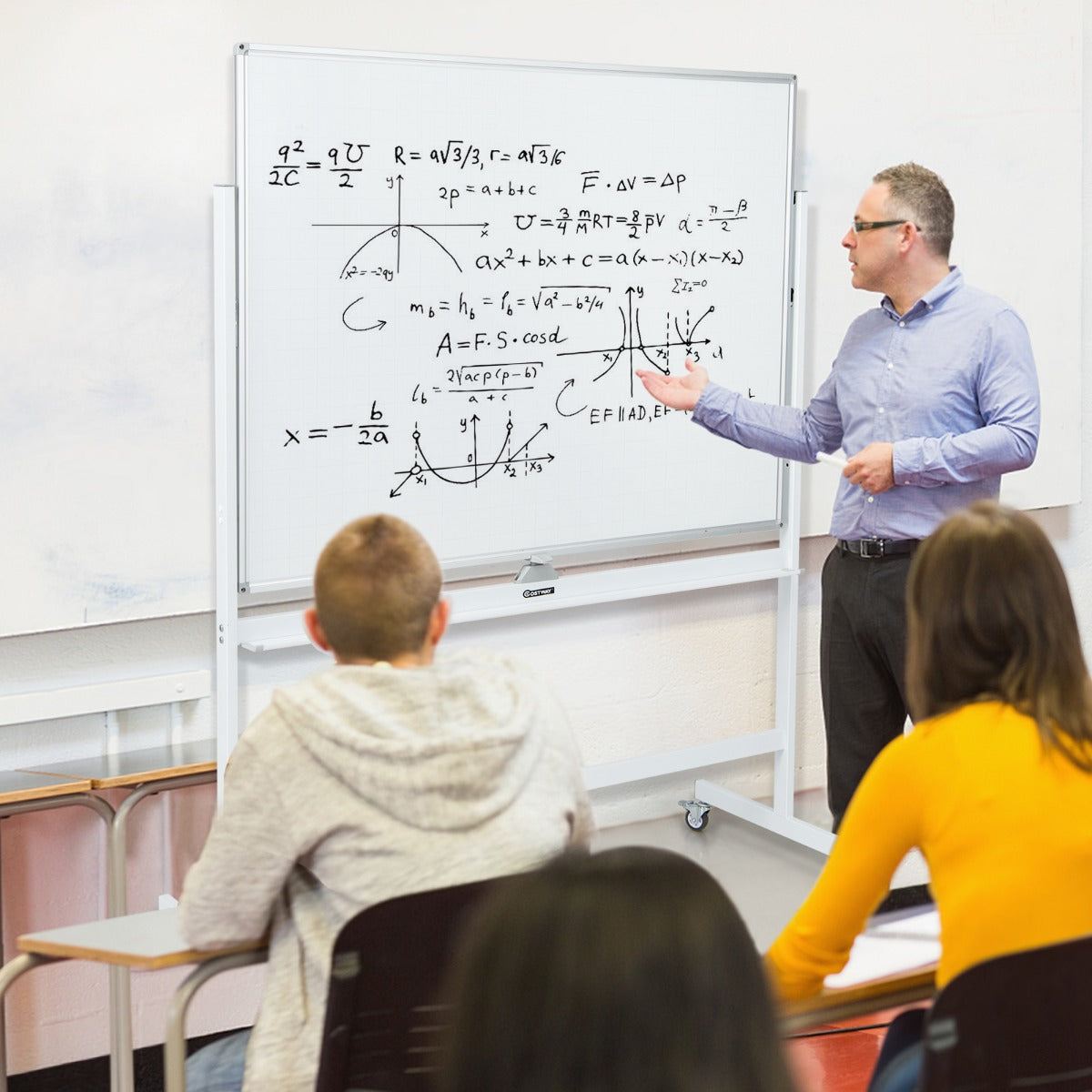 Lavagna regolabile in altezza con ruote e bordo magnetico, Lavagna a doppio lato cancellabile a secco con griglia Bianco-Lavagne