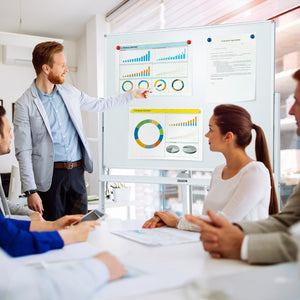 Lavagna regolabile in altezza con ruote e bordo magnetico, Lavagna a doppio lato cancellabile a secco con griglia Bianco-Lavagne