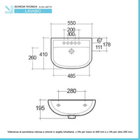 Lavandino bagno sospeso 55 cm in ceramica bianca lucida salvaspazio