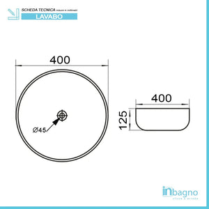 Lavandino da appoggio 40 cm design tondo in ceramica bianco lucido