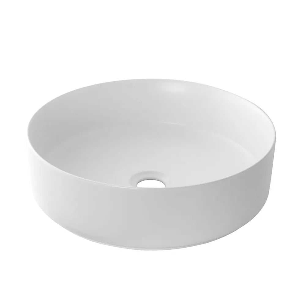 Lavandino da appoggio 40 cm design tondo in ceramica bianco lucido