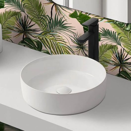 Lavandino da appoggio 40 cm design tondo in ceramica bianco lucido