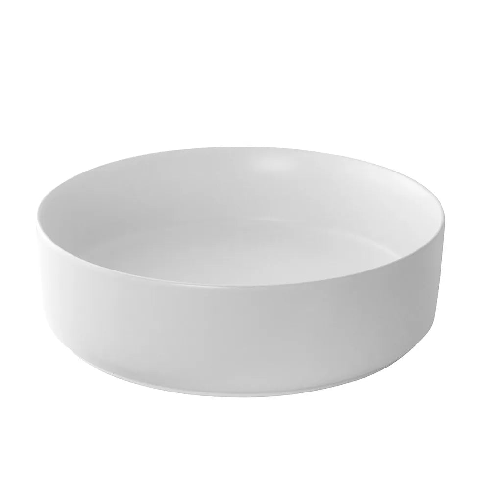 Lavandino da appoggio 40 cm design tondo in ceramica bianco opaco