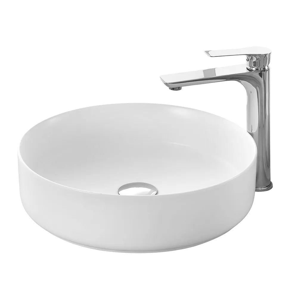 Lavandino da appoggio 40 cm design tondo in ceramica bianco opaco