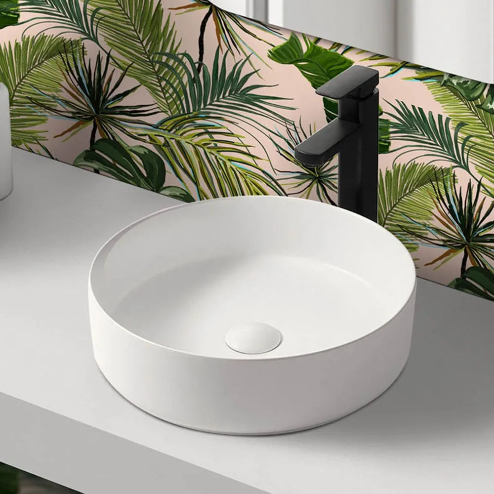 Lavandino da appoggio 40 cm design tondo in ceramica bianco opaco