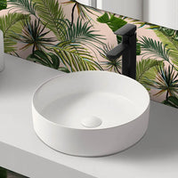Lavandino da appoggio 40 cm design tondo in ceramica bianco opaco